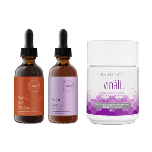 Slenderiiz & Vináli Body Balance & Radiance Pack Complete Slenderiiz Day and Night Drops with Vináli supplement pack for body balance and skin elasticity at Opportunityshop