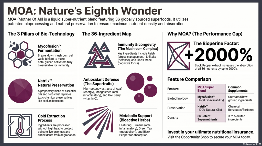 Opportunity Shop - Moa The 8th Wonder of mother Nature Moa | Superfood Nutrient Blend Infographic