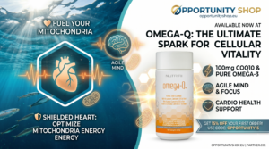 Nutrifii Omega-Q supplement bottle with heart and brain health icons - Opportunity Shop