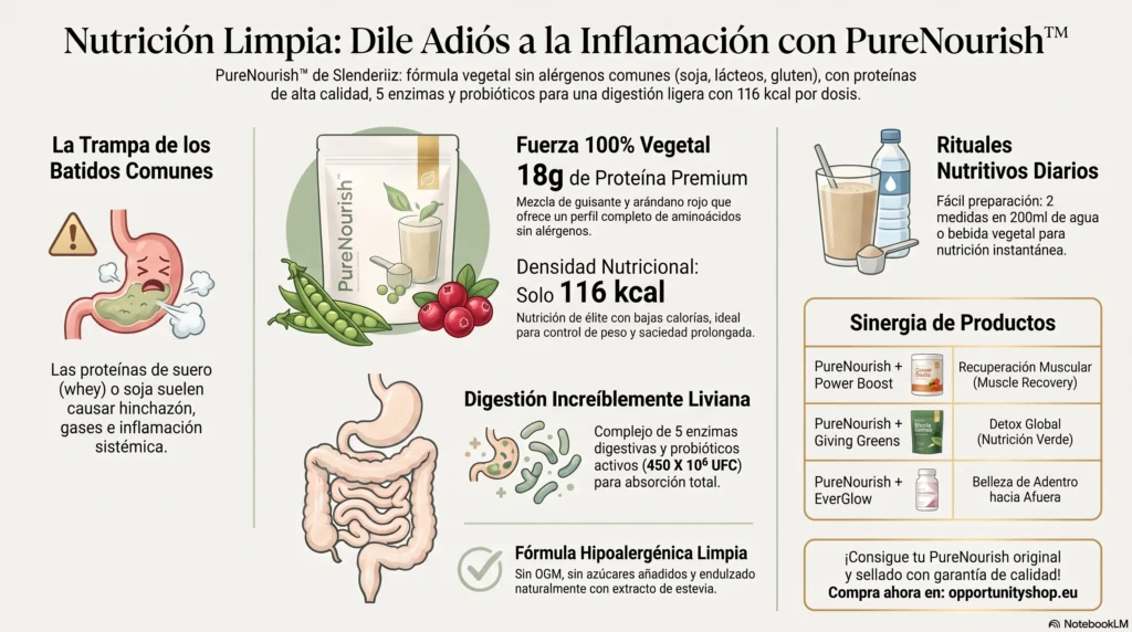 PureNourish de Slenderiiz enfocado en la tabla nutricional e ingredientes limpios