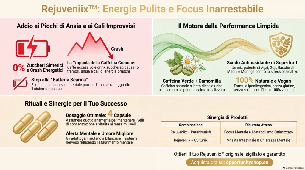 Opportunity Shop - Energia Pulita e Focus Mentale IT Rejuveniix di Nutrifii focalizzato sugli ingredienti naturali e formula di energia pulita