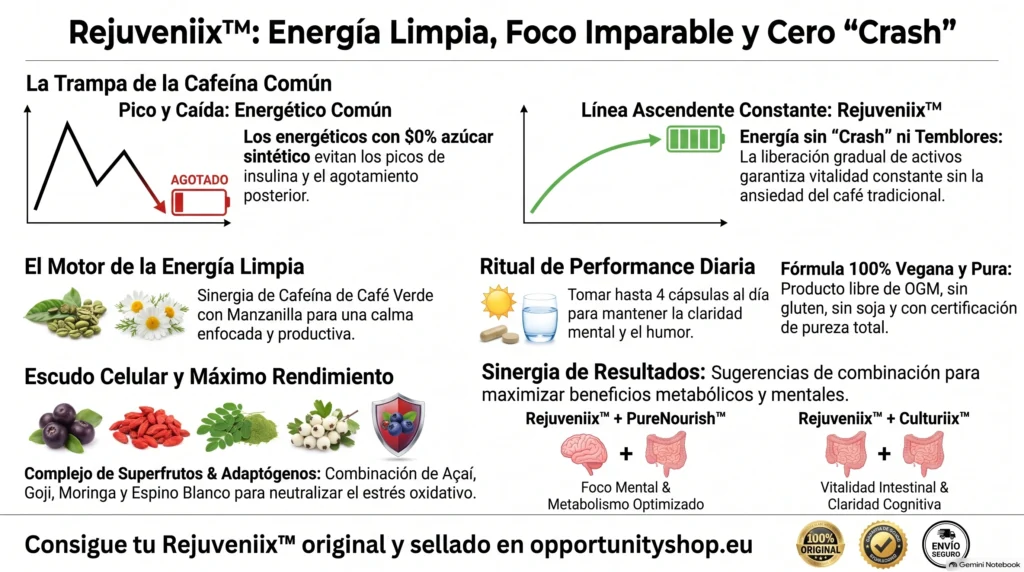 Opportunity Shop - Suplemento para Energia y Enfoque ES Rejuveniix de Nutrifii enfocado en los ingredientes naturales y fórmula de energía limpia