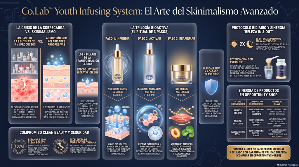 Sistema antiedad Co.Lab Youth Infusing System Partner.co con serum HA6 bruma activadora y crema reafirmante
